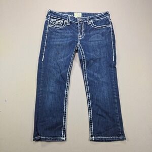 LA Idol Capri Jeans Thick Stitch Rhinestone Dark Wash Denim Women Size 9